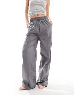 Luna oversized cotton wide leg pyjama bottoms in grey steel