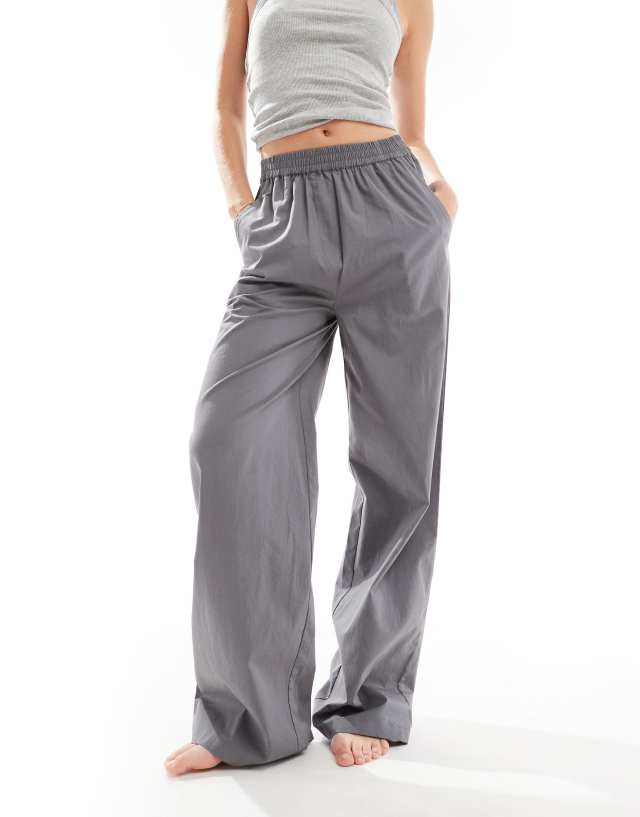 Luna - oversized cotton wide leg pyjama bottoms in grey steel