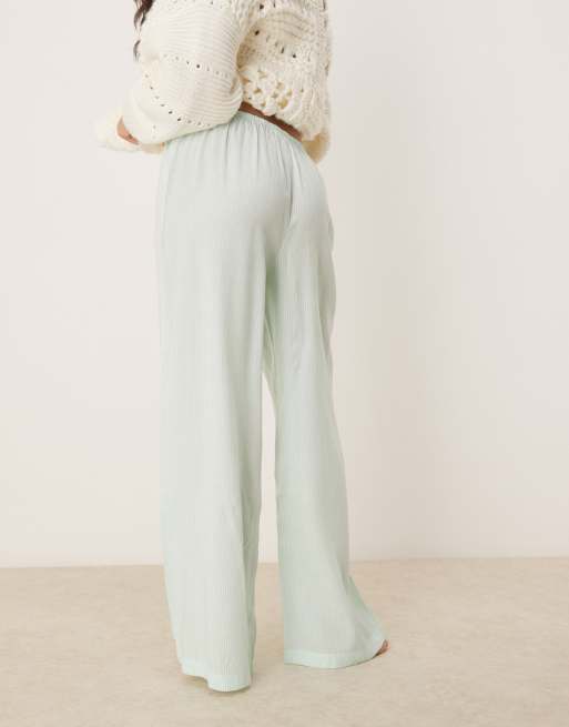 Luna oversized pajama bottoms in mint green stripe, 2 of 5