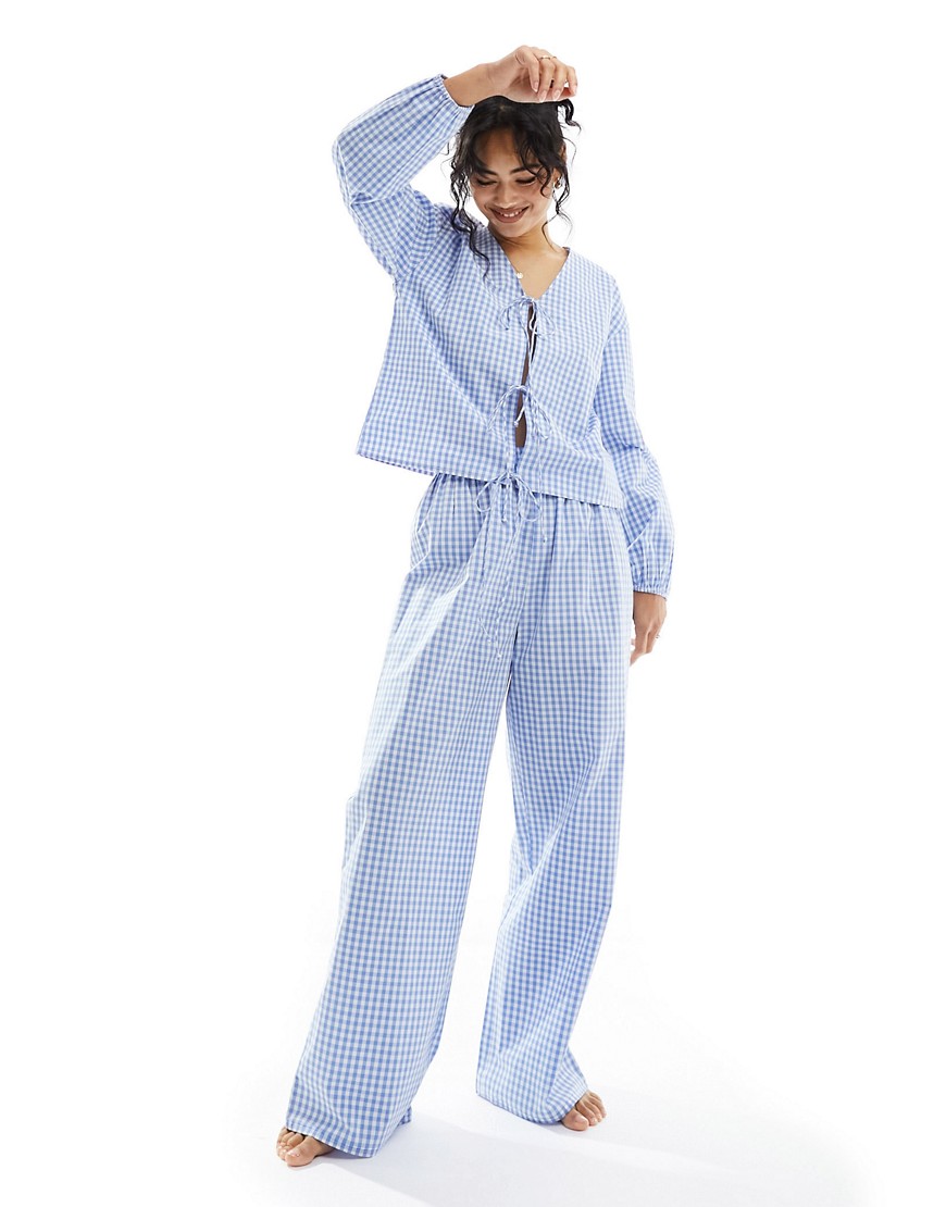 Luna oversized pyjama bottoms co-ord in blue gingham