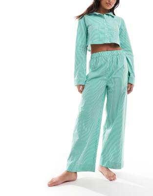 Luna oversized pyjama bottoms co ord in green stripe