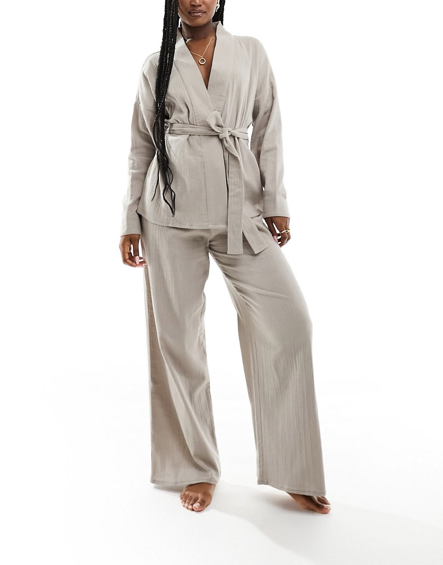 Luna oversized pyjama bottoms co-ord in taupe grey-Neutral