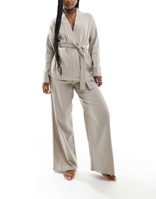 Luna oversized pyjama bottoms in taupe grey (part of a set)
