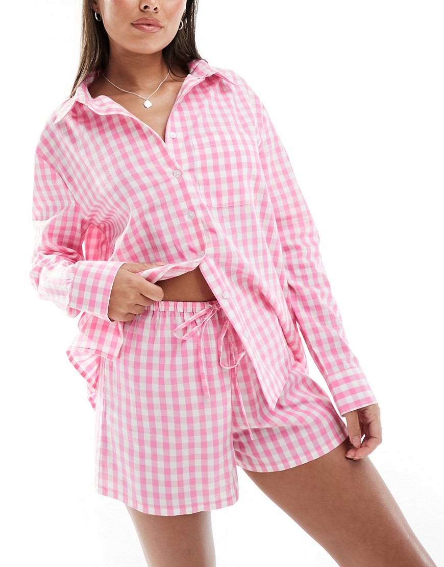Luna oversized pyjama shirt co-ord in pink gingham-Neutral