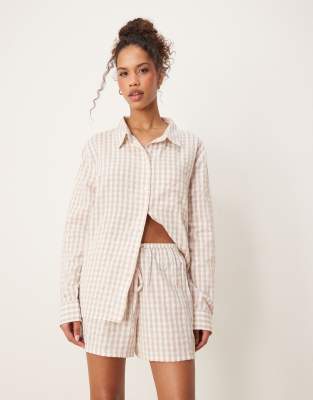 Luna Luna oversized pyjama shorts co-ord in beige-Neutral