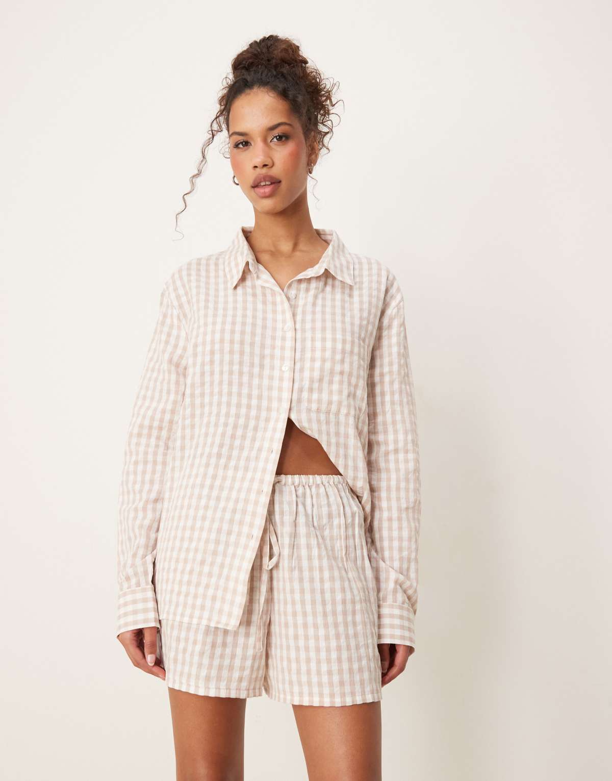 Luna oversized pyjama shorts co-ord  in beige