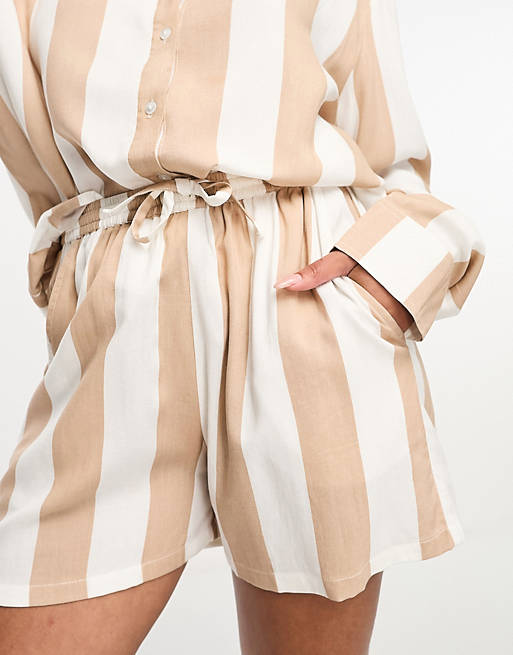 set striped Luna short shirt oversized in beige ASOS pajama | and
