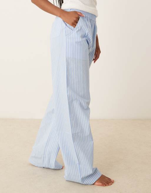 Luna oversized wide leg pajamas in striped blue, 3 of 5