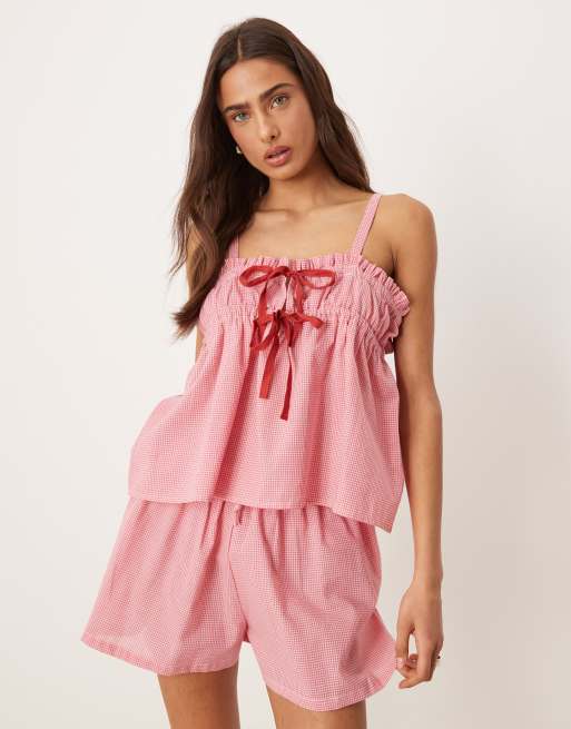 Luna pj shorts in strawberry gingham - part of a set