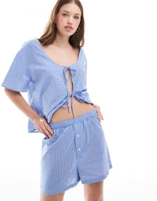 Luna - Pyjama-Boxershorts mit blauen Vichykaromuster