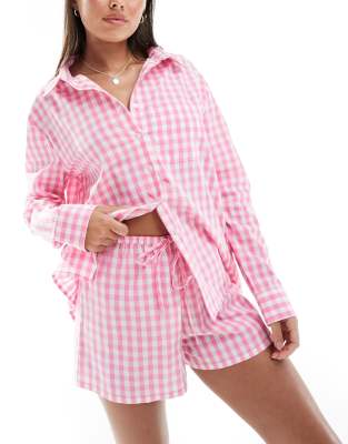 Luna - Pyjama-Hemd mit Oversize-Schnitt und rosa Vichy-Karo, Kombiteil-Neutral