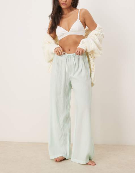 Luna – Pyjama-Hose in gestreiftem Mintgrün mit Oversize-Schnitt - view 1
