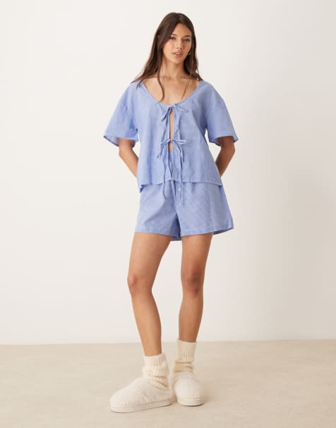 Luna - Pyjamaset met gingham ruit in blauw - view 1
