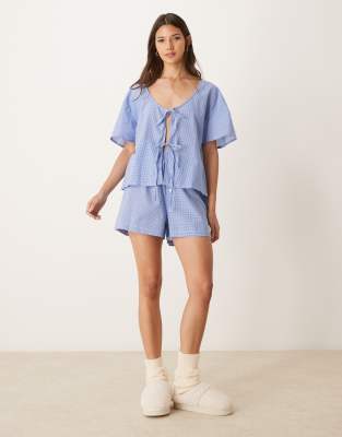 Luna short pyjama boxer short in blue gingham φωτογραφία