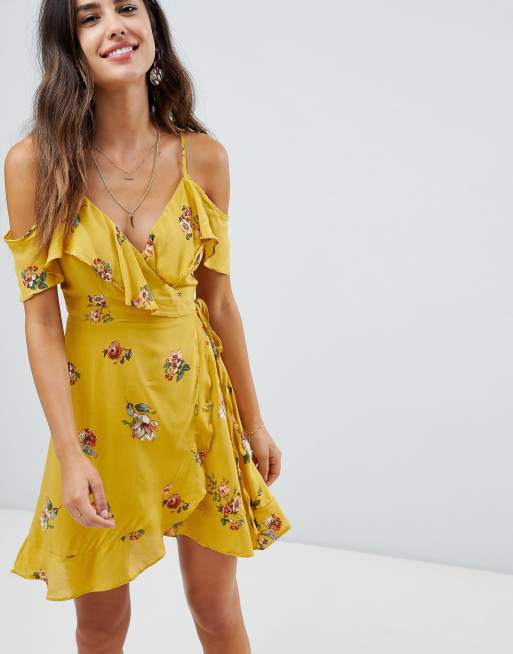 Lunik floral print cold shoulder wrap dress