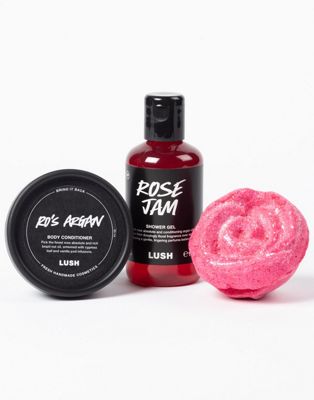 LUSH Best for feeling Ro'sy Shower Gel, Body Conditioner & Bubble Bar Bath Set - ASOS Price Checker