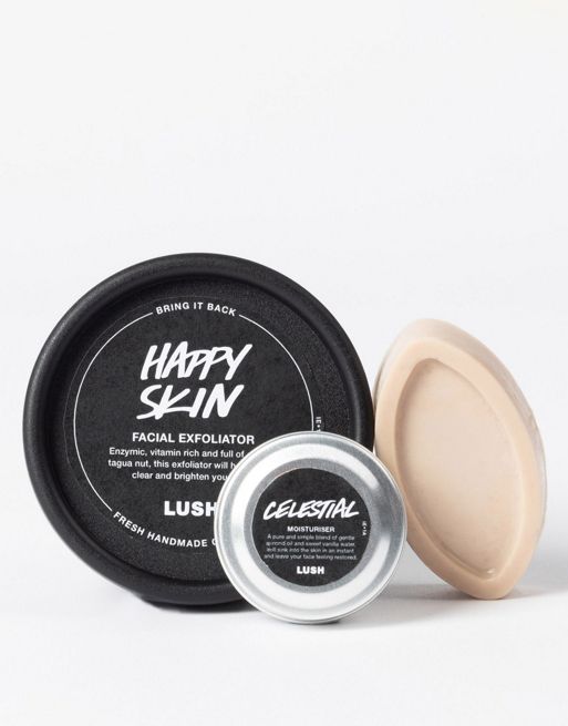 LUSH - Happy Skin - Opdagelsessæt med ansigtseksfoliering, fugtighedscreme og serum