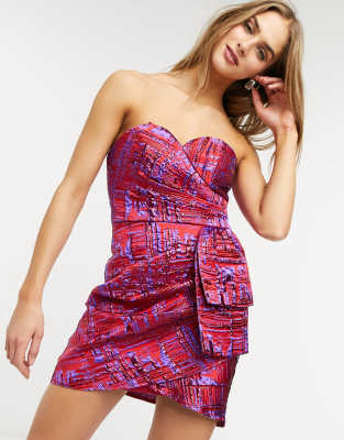 Lusso the Label exclusive origami mini dress in mixed jacquard - ASOS Price Checker