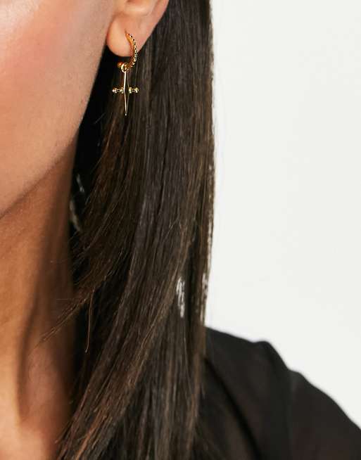 Tiny cross hot sale hoop earrings