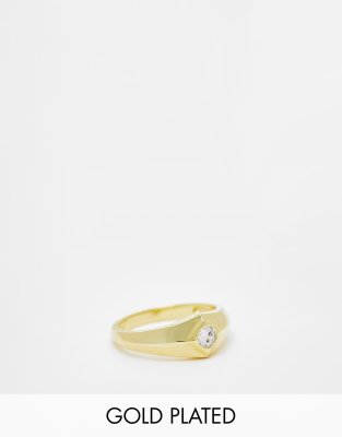 Luv AJ 14k gold plated pyramid stud signet ring