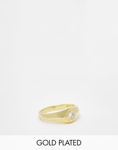 Luv AJ 14k gold plated pyramid stud signet ring - view 1