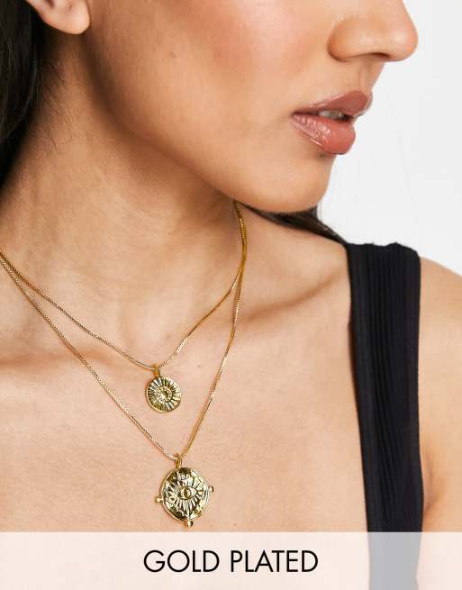 Luv AJ - 14k vergulde ketting met twee munthangertjes met oog 