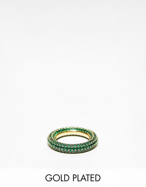 Luv AJ - Amalfi - Anello placcato oro 14 con pavé di cristalli color verde smeraldo
