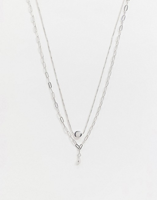 Luv AJ Golden Nugget double charm multirow necklace in silver plate