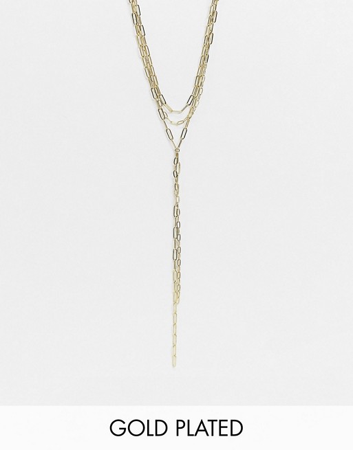Luv AJ Maja chunky chain lariat multirow necklace in gold plate