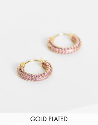 Luv AJ pave amalfi 14k gold plated huggie hoop earrings with pink ...