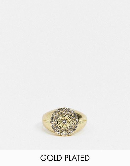 Luv AJ pave cosmic signet ring in gold plate