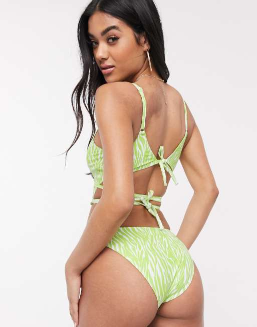 Luxe Palm cross front exposed swimsuit in green zebra, 2 of 4