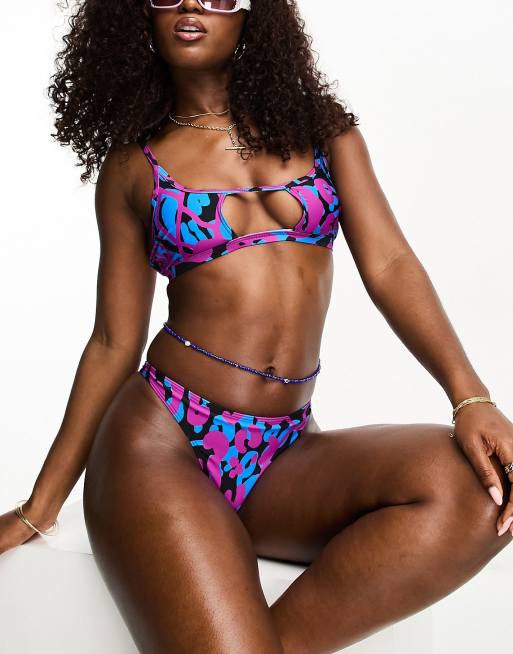 Purple leopard cheap print bikini