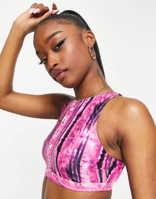 Luxe Palm - Haut de bikini à encolure montante - Violet tie-dye