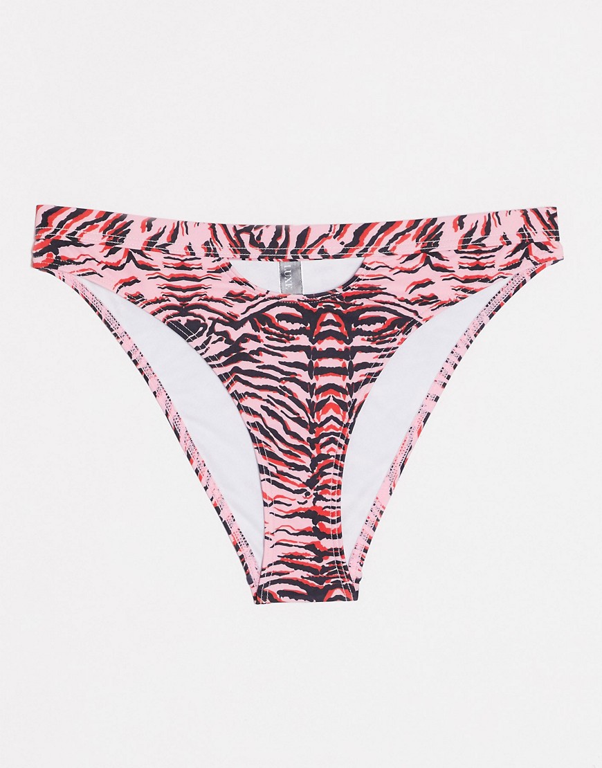 Luxe Palm High Leg Cut Out Brief in tiger print-Brown