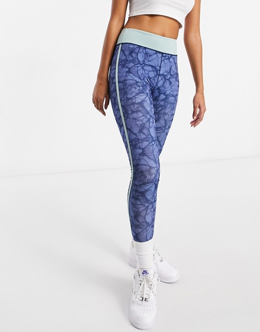 Luxe Palm Long leggings with contrast waistband & side piping blue print