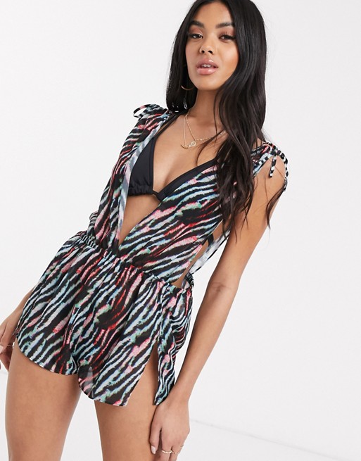 Luxe Palm short beach playsuit with slits