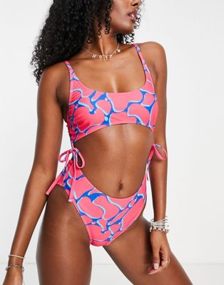 Luxe Palm swimsuit with cut out in pink print - ASOS Price Checker