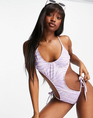 Luxe Palm swimsuit with lace up back in grey zebra print - ASOS Price Checker