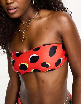 Luxe Palm twist front bandeau bikini top in red dotty prInt - ASOS Price Checker