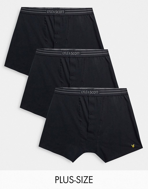 Lyle & Scott Bodywear 3 pack button fly trunks in black