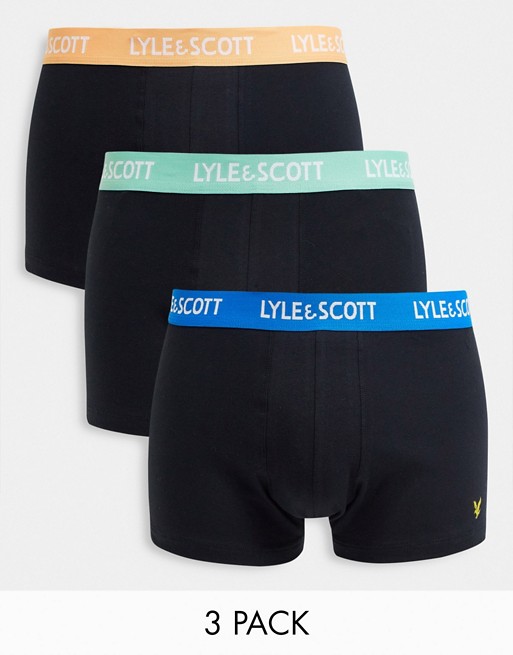 Lyle & Scott Bodywear 3 pack contrast waistbands trunks in black