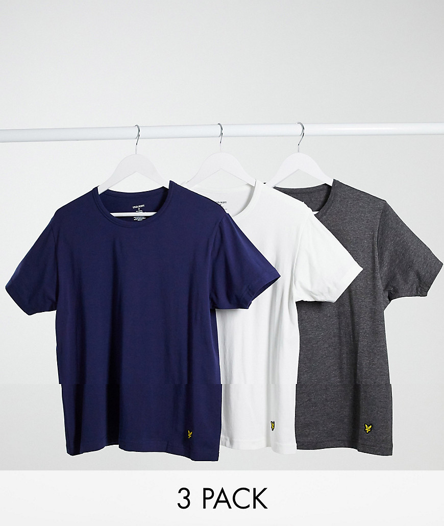 LYLE & SCOTT 3 PACK CREW LOUNGE TSHIRTS IN WHITE CHARCOAL AND NAVY-MULTI,MAXWELL-9019