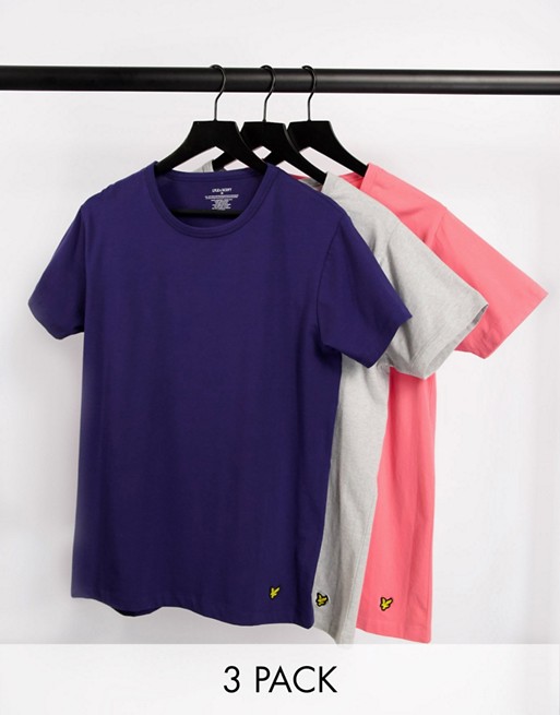 Lyle & Scott Bodywear 3 pack crew t-shirts in pink light grey marl and navy