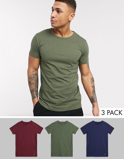 Lyle & Scott 3 pack lounge t shirts in navy/green/maroon