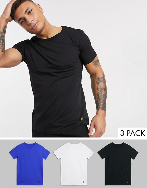 Lyle & Scott 3 pack lounge t shirts in white/blue/charcoal