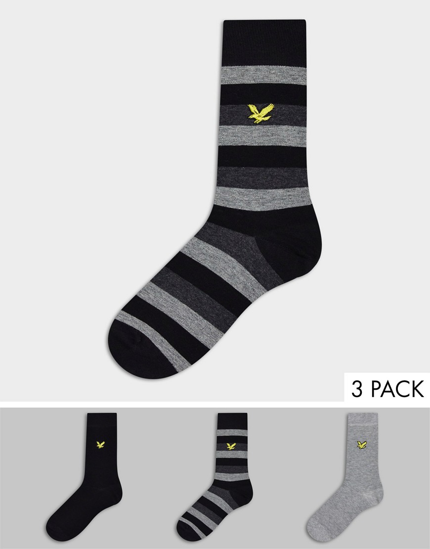 Lyle & Scott 3-pack socks in gray stripe-Grey