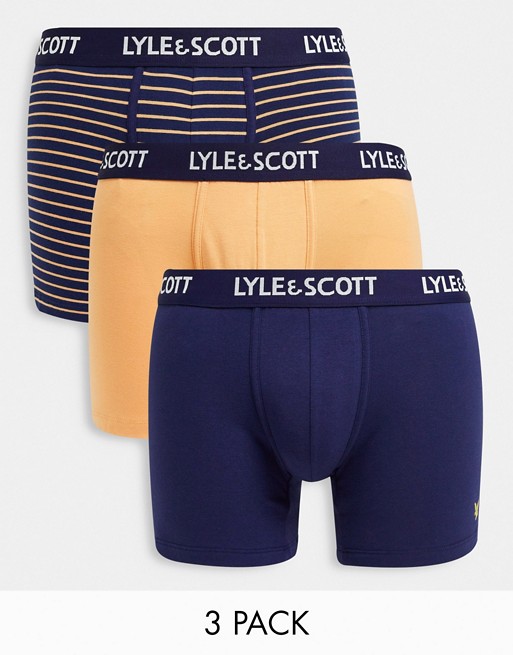 Lyle & Scott Bodywear 3 pack trunks in navy stripe and orange