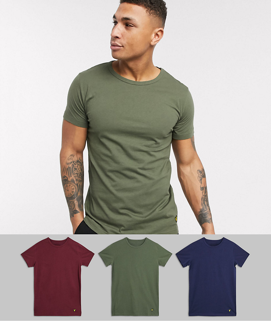 Lyle & Scott - 3 Set van lounge T-shirts in navy/groen/kastanjebruin-Multi