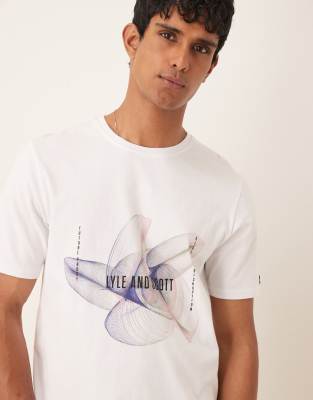 3D line graphic T-shirt in white & blue